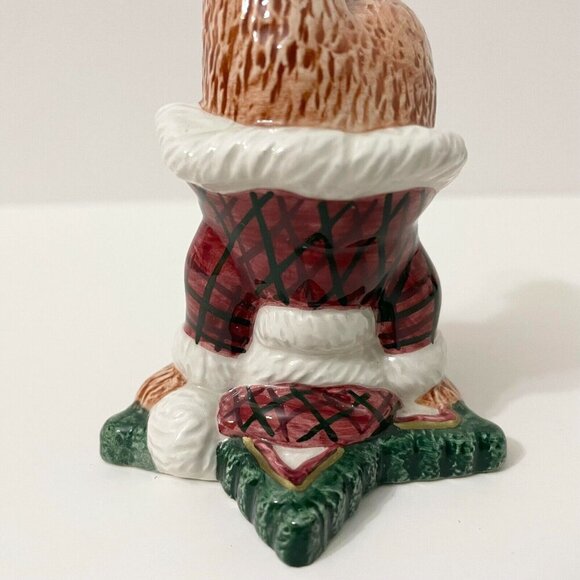 Fitz and Floyd Christmas Tumbling Bear Figurine Red Plaid Santa Suit Stars Chip - Picture 6 of 13